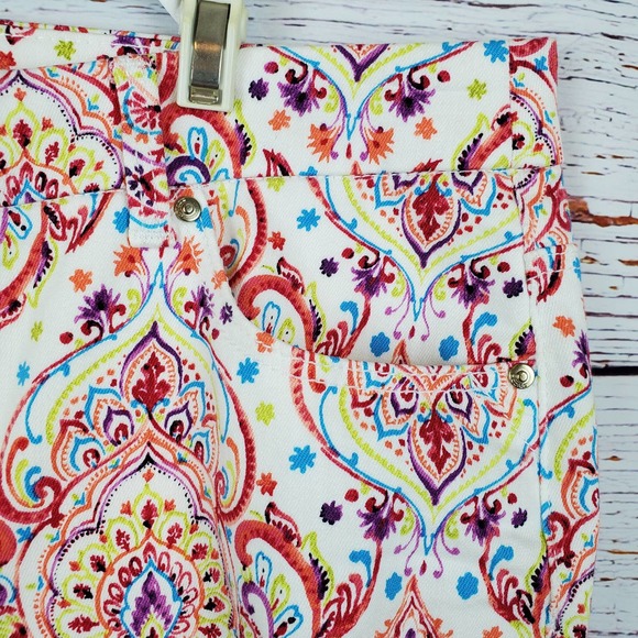 Chico's Pants - Chico's Girlfriend Slim Leg Ankle Pant Women 6R Colorful Paisley Stretch NWOT